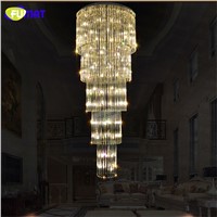 FUMAT K9 Crystal Chandelier Ceiling Double Staircase Luxurious Lamp Chrome Finished Lustre Crystal  Large Chandelier Lights