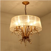 American style K9 crystal chandelier gold bedroom chandelier with lampshade lighting fixtures living room suspension 110V/220V