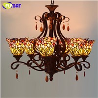 FUMAT Stained Glass Chandelier Mediterranean Style Brief Purple Orchid Art Glass  Lamp For Living Room Kitchen Light Fixtures