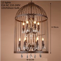 Retro vintage french empire style rust wrought iron cage chandeliers E14/large  crystal chandelier lamp Hardware Lighting