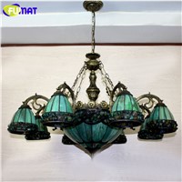 FUMAT Stained Glass Chandelier European Style Green glass Light Dining Room Lamp Living Room Light Pendientes Lustre Chandeliers