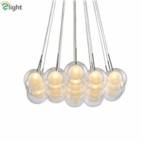 Modern Simple Clear Glass Led Pendant Chandelier Lighting Lustre Chrome Metal Dining Room Led Chandeliers Lamp Led Hanging Light