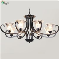 American Retro Black Iron Led Chandeliers Lustre Glass Dining Room Led Pendant Chandelier Lighting Bedroom Led Hanging Lights