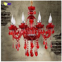 FUMAT European Style K9 Red Crystal Chandelier Restaurant Bar Lamp Crystal Lights For Living Room Candle LED Lamps Chandeliers