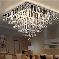 Modern Design Square Rain Drop Crystal Chandelier Suspension Lighting Fixture for Living Dining Room Restaurant Bedroom