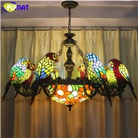 FUMAT Parrots Shape Chandeliers European Style Stained Glass Birds Light For Living Room Cafe Bar Large Lamps LED Chandeliers