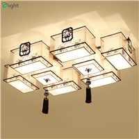 Chinese Retro Chinaware Pattern Foyer E27 Ceiling Chandeliers Elegant Handcraft Metal&amp;amp;amp;Fabric Shades Bedroom Led Chandelier Light