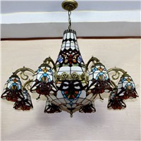 Baroque Shape Tiffany Chandelier European Vintage Glass Suspension Light Bar Hotels Hanging Lamp Pendientes