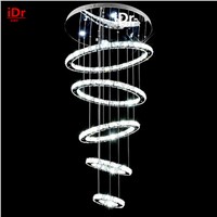 5 circle ring Modern high quality penthouse floor living room led Chandeliers creative villa long circular staircase lights