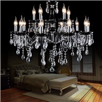 Hotel hall 18 heads black chandelier lcrystal lamp candle lamp living room lighting lampe luxury Trendy Led chandeliers lighting