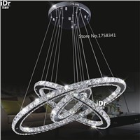 Remote stainless steel LED chandelier 3 Circles crystal lamp living room lobby restaurant bedroom rings