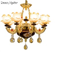 French retro luxury art pure copper chandelier  American villa court glass ceramics crystal chandeliers Postage free