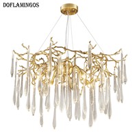 French High Quality Modern living room lustre chandeliers luxury villa art copper crystal chandelier designer Champagne gold