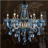 led e14 European Alloy Blue Crystal Chandelier Lighting LED Lamp LED Ligh For Foyer Bedroom Dinning Room Lounge Area Hotel Villa
