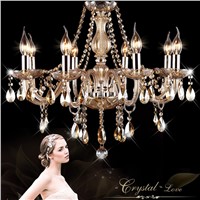 Modern K9 Crystal Chandelier Lighting Cognac Coloured Cristal Lamp Chandeliers Hanging Lights with Fabric Lampshade Indoor Decor