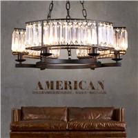 Vintage Glass Crystal Chandelier Light Fixture Black Cottage American Suspension Lamp Hanging Light For Dining Room WPL193