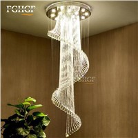Modern Crystal Chandelier Large Size Crystal Chandeliers Spiral Lamp Long Stair Lustres Lighting Fixture for Foyer Hotel Villa