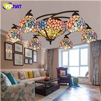 FUMAT European Style Creative Chandelier Ceiling Stained Glass Tiffany Pastoral Flower shade Living Room Bed Room Art Chandelier