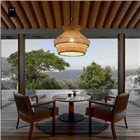 Bamboo Wicker Rattan Shade Chandelier Light Fixture Japanese Vintage Asian Creative Hanging Ceiling Lamp Dining Table Study Room