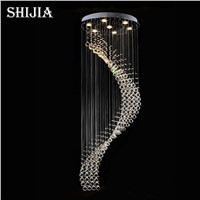 Modern K9 Crystal GU10 LED Mirror Stainless Steel Chandelier Luxury  Spiral For Stair Hotel Villa Lighting