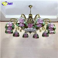 FUMAT Stained Glass Chandelier European Vintage Glass Suspension Light Bar Cafe Living Room Hanging Lamp Pendientes Lustre