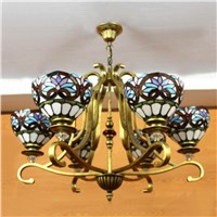 Colour Shape Tiffany Chandelier European Vintage Glass Suspension Light Bar Cafe Hanging Lamp Pendientes Lustre 6 Lights