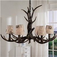 Antique Chandeliers American Style Personality Fabric Resin Antler Lamp Living Room Bar Hotel diameter 76cm 6 lights