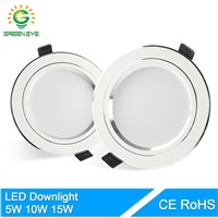 GreenEye LED Downlight Silver White AC 110v 220v 240v 4w 7w 9w 12w 15w Showcase Spot Light Lamp Round LED Recessed Down Light