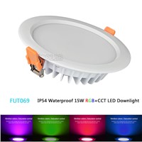 FUT069 Milight 15W IP54 Waterproof RGB+CCT LED Downlight  Dimmable AC86-265V Round Reccessed Light 2.4G B8 FUT092 remote