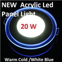 3D Effect 20W Glass Acrylic Round LED Panel Light Warm Cool White LED Ceiling Downlight Blue Border Ceiling Lamp Foyer Kitchen