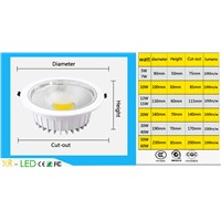 Recessed led cob downlight Dimmable 5W 7W 10W 15W 20W 30W 40W 50W 60W dimming LED Spot light led ceiling lamp AC110V 220V IP44