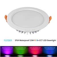 Milight FUT069 2.4G 15W IP54 Waterproof RGB+CCT LED Downlight  Dimmable AC86-265V Round Reccessed Light B8 FUT092 remote