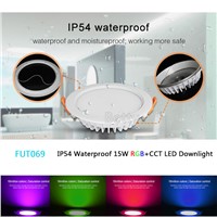 FUT069 2.4G IP54 Waterproof Milight 15W RGB+CCT LED Downlight  Dimmable AC86-265V Round Reccessed Light B8 FUT092 remote