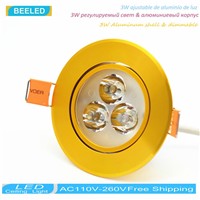 1X 3W LED lamp dimmer Dimmable Recessed LED ceiling lights lamp led  light 3W spot light  lamp holiday home lighting Gold body