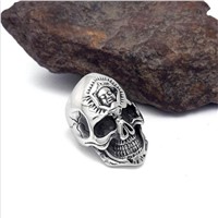 Unique Skull Rings Mens Buddha Skull Ring Quality Stainless Steel Biker Jewelry Bague Homme Religious Anel R643