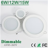 Dimmable LED Panel Light 6W/12W/15W Glasses Led Round Panel Recessed Ceiling Downlight AC85-265V Indoor Light