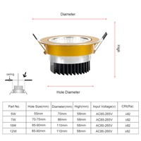 DVOLADOR Dimmable Recessed COB LED Downlight AC110V 220V 5W 7W 9W 12W Gold Ceiling Lamp White WarmWhite Indoor Decoration Light