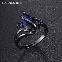 LUBINGSHINE Oval Dark Blue Crystal Rings For Wedding Engagement Retro Exquisite Black Finger Ring Fashion Marriage Jewelry