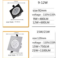 10pcs LED Down Light Square 9W 12W 15W 21W   Led dimmable Downlight Recessed Led Ceiling Down Light Lamp Indoor AC85-265V Driver