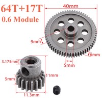 11184 Steel Metal Spur Diff Main Gear 64T Motor Pinion Gears 17T 21T 26T 29T 11189 11176 11181 11119 For RC HSP Redcat RC Truck