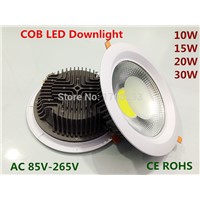 New Round COB LED Downlights 30pcs/lot  Die-cast aluminum round10W15W20W30W White Shell 110V220V Ceiling lamps