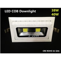 wholesale 20pcs/lot 40W Recessed Rotatable Rectangle COB LED Downlight  Die-cast aluminum Grille light white paint shell