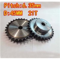 21Teeths  D:45mm  Precision 45 steel quenching sprocket small chain wheel M5 standard screw  -pitch 6.35 hole:8mm