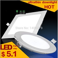 Ultrathin 3w4w6W 9W12W15W18W white/warm white LED Ceiling Recessed Grid Downlight / Slim Round/Squre Panel Light