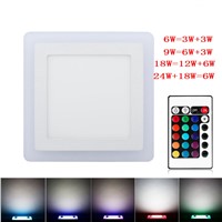 free ship White + RGB LED Panel Light and Remote Control 6w/9w/18w/24W Recessed LED Ceiling downlight Acrylic Panel Lamp