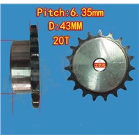 5PCS Freeshipping 20T D:43mm  Precision 45 steel quenching sprocket  chain wheel M5 standard screw  -pitch 6.35 hole:6mm