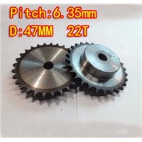 2pcs freeshipping  22Teeths  D:45mm  Precision 45 steel quenching sprocket chain wheel M5 standard screw  -pitch 6.35 hole:8mm