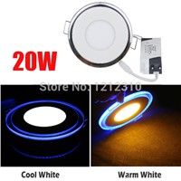 3D Effect 20W Glass Acrylic Round LED Panel Light Warm Cool White LED Ceiling Downlight Blue Border Ceiling Lamp Foyer Kitchen