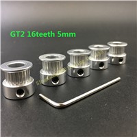 (5pcs/lot)3D Printer Parts Accessory GT2 16teeth 16 teeth Bore 5mm Timing Alumium Pulley fit for GT2-6mm Open Timing Belt