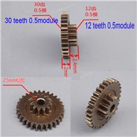 1pcs All-metal gears  0.5module /12 tooth gear +0.5module / 30  tooth gear  Hole size 2.5mm (No close fit) gear